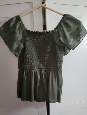 Smocked Olive Green Peplum Top for Kids